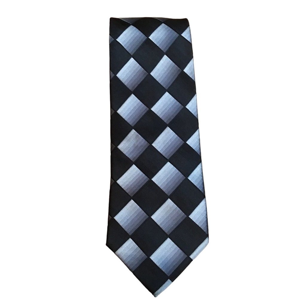 Adolfo Black Gray 100% Silk Geometric Diamonds Mens Necktie Tie